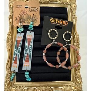 Western Earrings Bundle Justin Leather Earrings Shyanne Pink Hoop Aztec Print